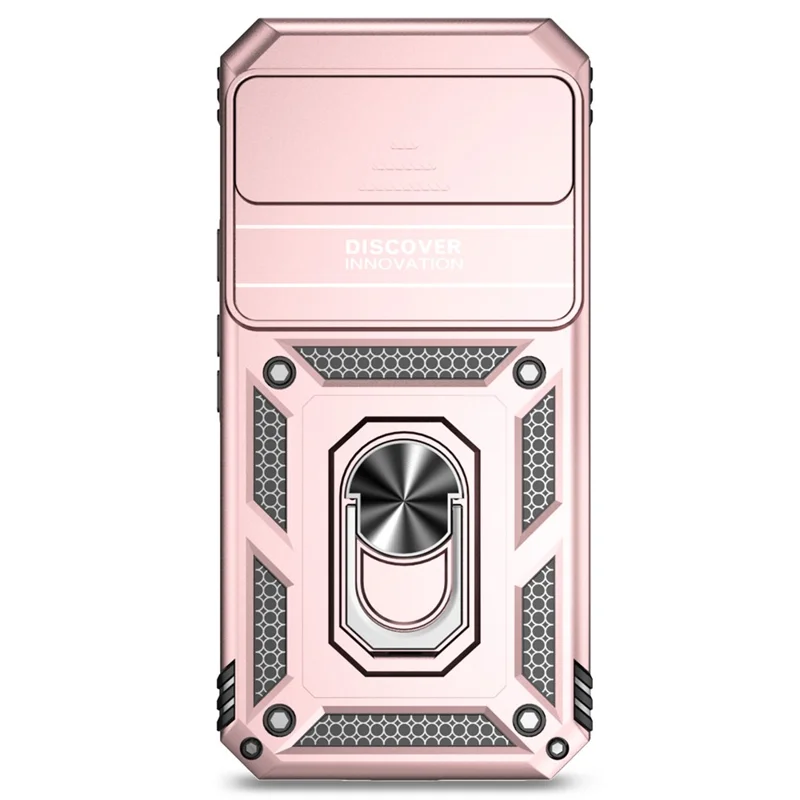 For Google Pixel 10 Pro XL / Pixel 9 Pro XL Case Rugged PC+TPU Phone Protector with Slide Camera Cover / Kickstand - Rose Gold