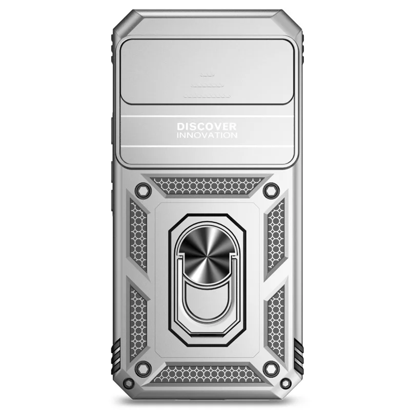For Google Pixel 10 Pro XL / Pixel 9 Pro XL Case Rugged PC+TPU Phone Protector with Slide Camera Cover / Kickstand - Silver