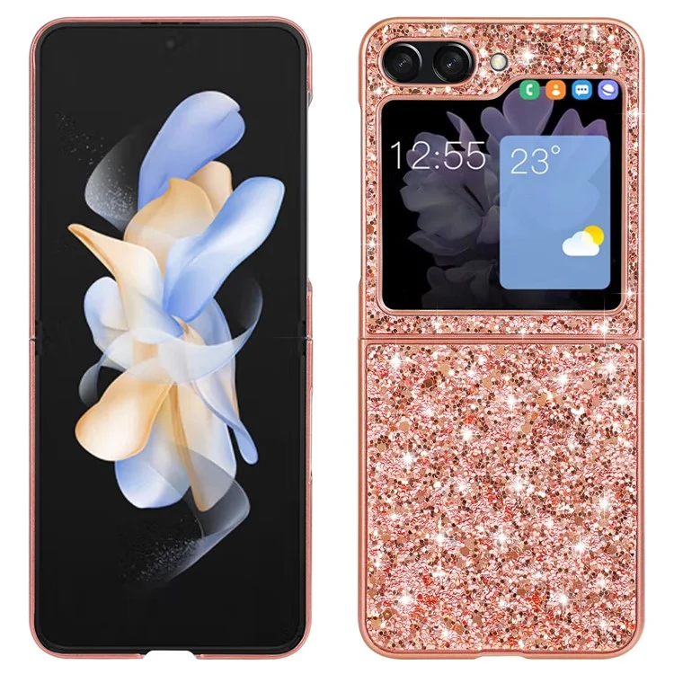 Para Samsung Galaxy Z Flip6 5G Capa Electroplating TPU Frame PC Back Glitter Phone Cover - Rose Gold