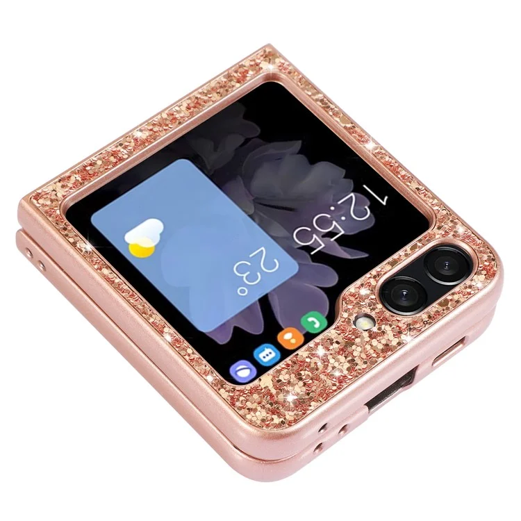 Para Samsung Galaxy Z Flip6 5G Capa Electroplating TPU Frame PC Back Glitter Phone Cover - Rose Gold