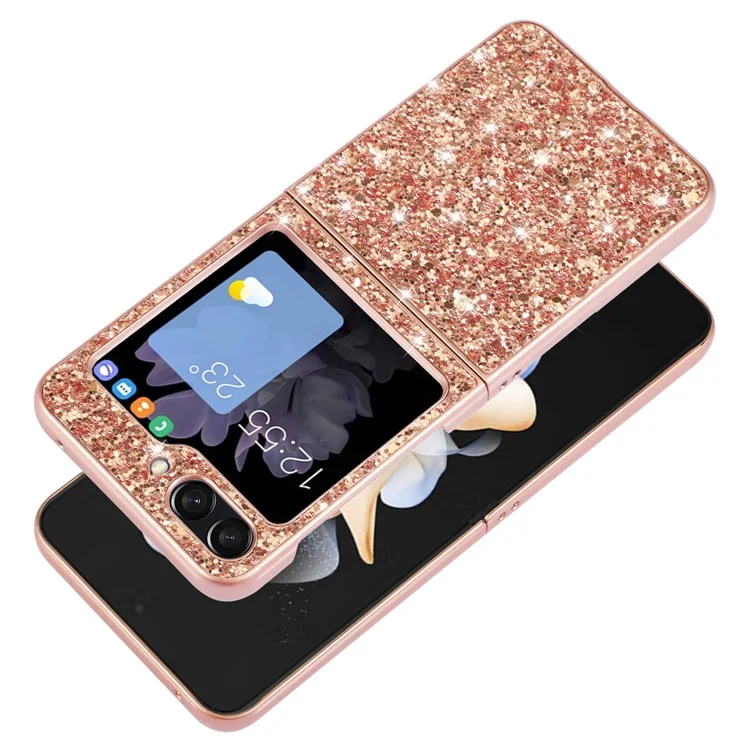 Para Samsung Galaxy Z Flip6 5G Capa Electroplating TPU Frame PC Back Glitter Phone Cover - Rose Gold