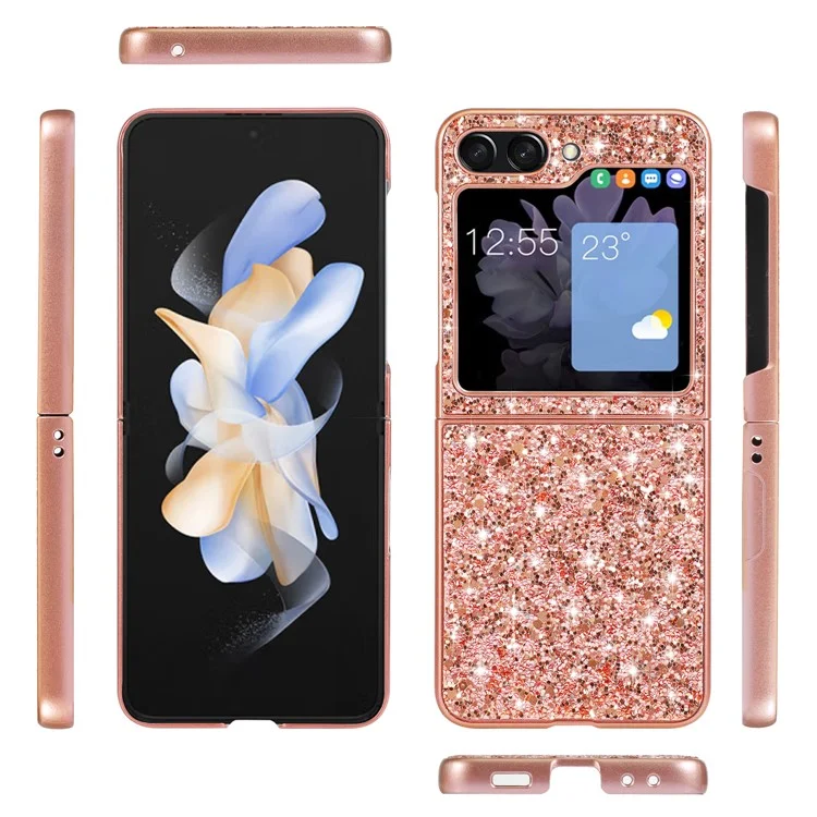 Para Samsung Galaxy Z Flip6 5G Capa Electroplating TPU Frame PC Back Glitter Phone Cover - Rose Gold