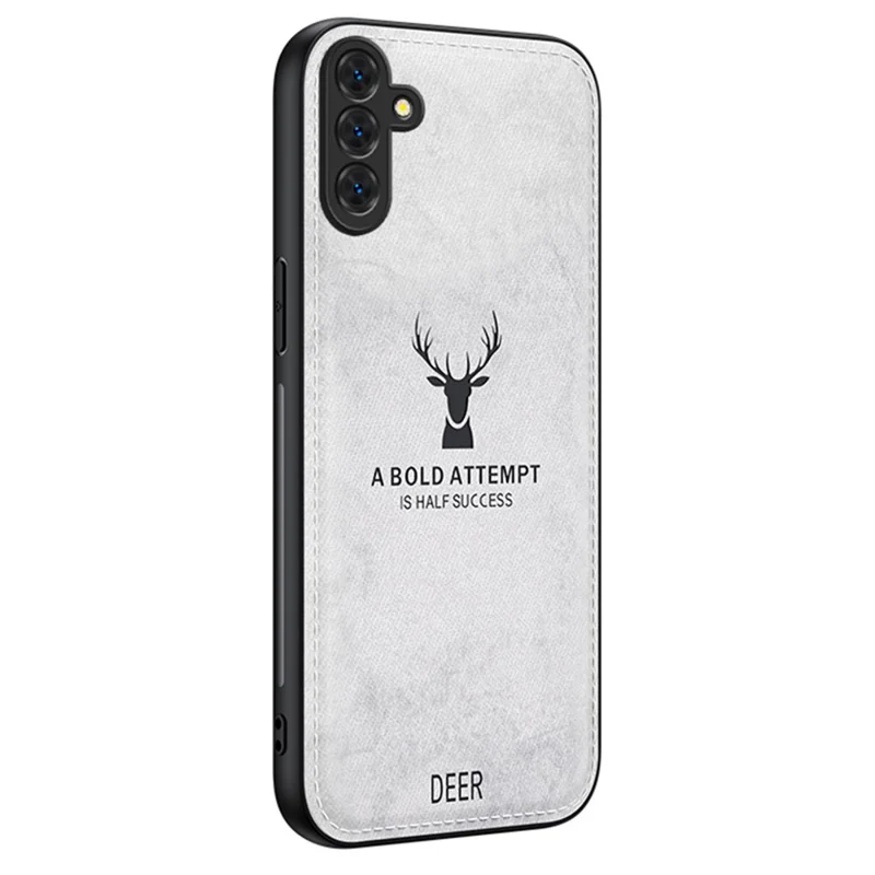 For Samsung Galaxy S24 FE Case Cloth Texture Deer Pattern Leather Back Phone Cover - Grey