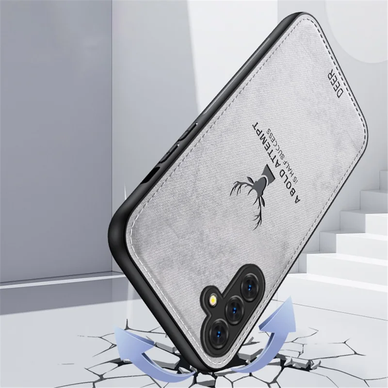 For Samsung Galaxy S24 FE Case Cloth Texture Deer Pattern Leather Back Phone Cover - Grey