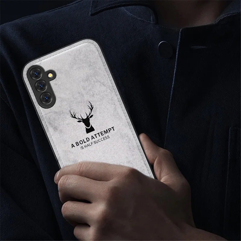 For Samsung Galaxy S24 FE Case Cloth Texture Deer Pattern Leather Back Phone Cover - Grey