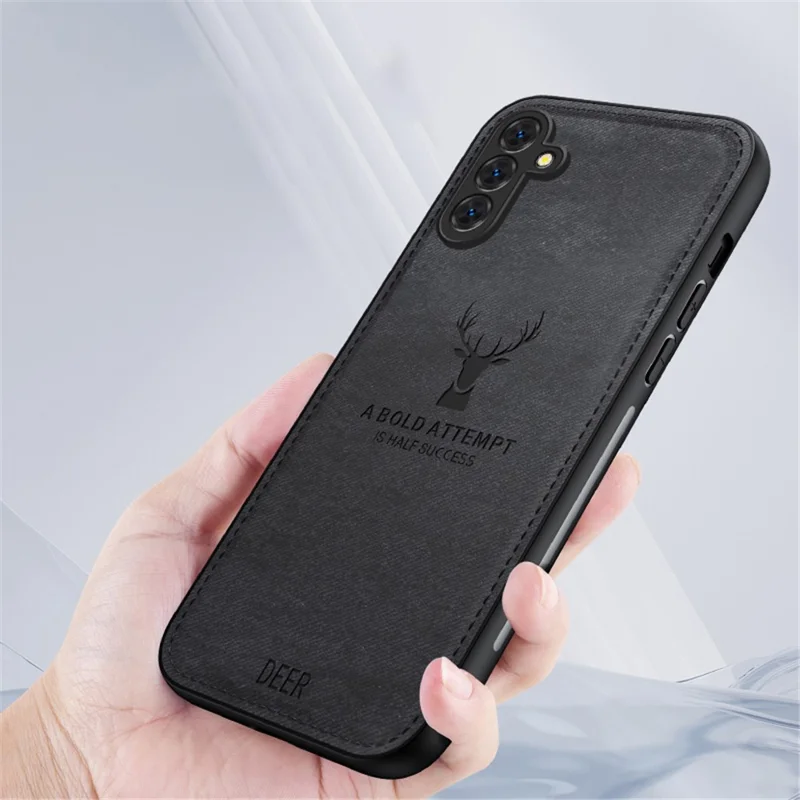 For Samsung Galaxy S24 FE Case Cloth Texture Deer Pattern Leather Back Phone Cover - Grey