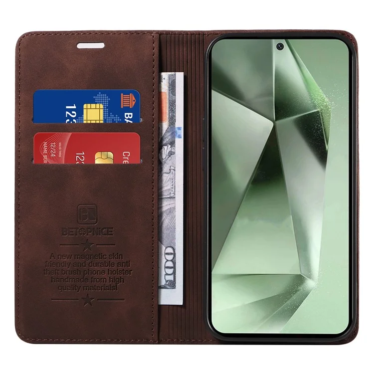 BETOPNICE 003 For Samsung Galaxy S24 FE Case RFID Blocking Wallet Leather Cover - Braun