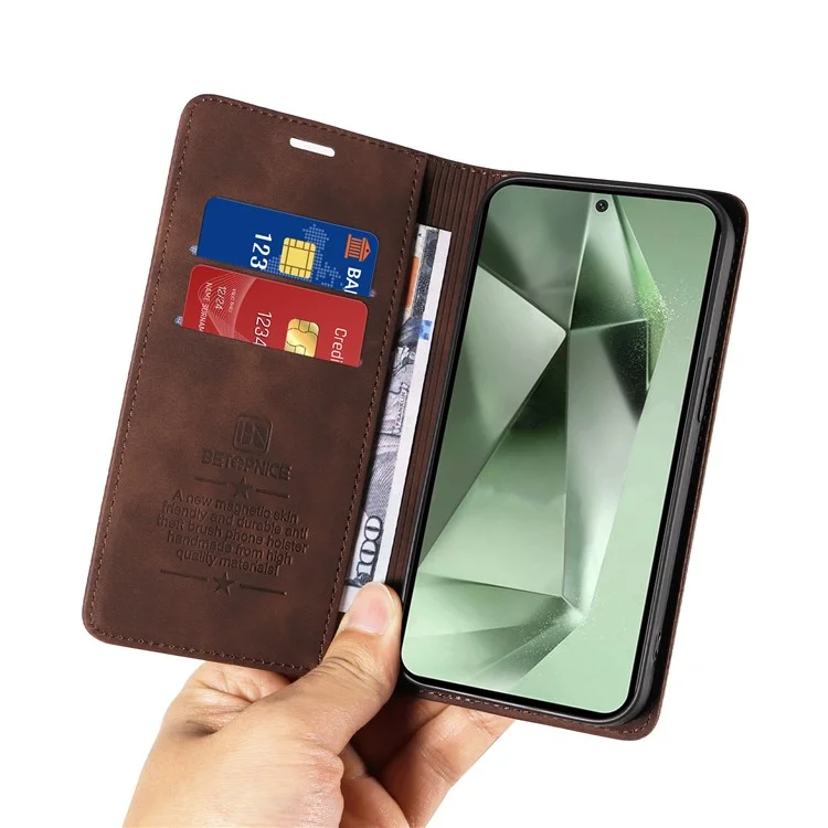 BETOPNICE 003 For Samsung Galaxy S24 FE Case RFID Blocking Wallet Leather Cover - Braun