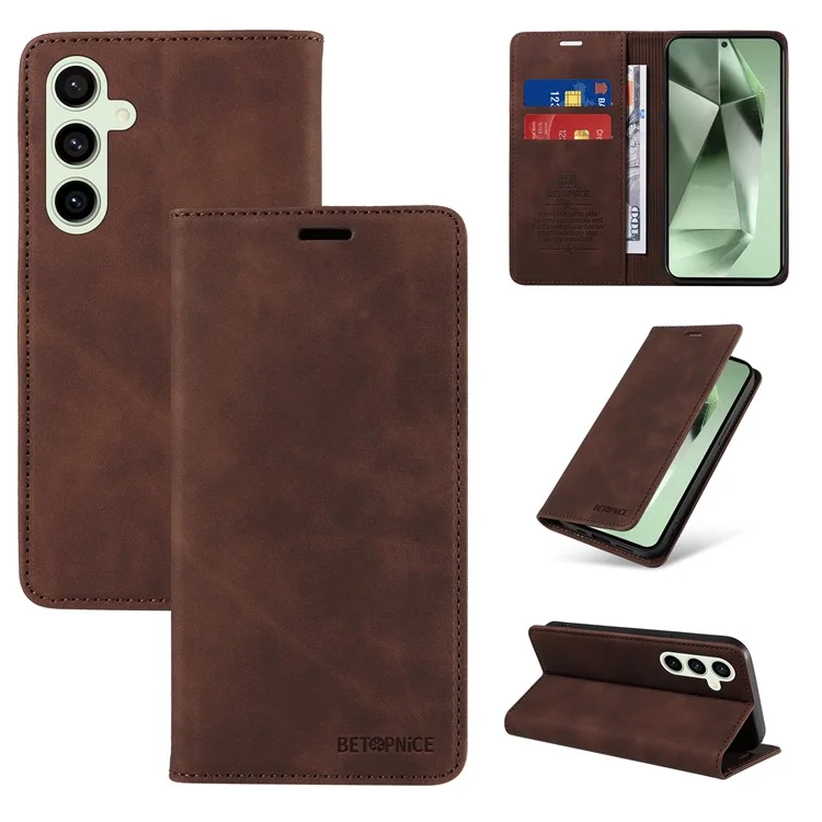 BETOPNICE 003 For Samsung Galaxy S24 FE Case RFID Blocking Wallet Leather Cover - Braun