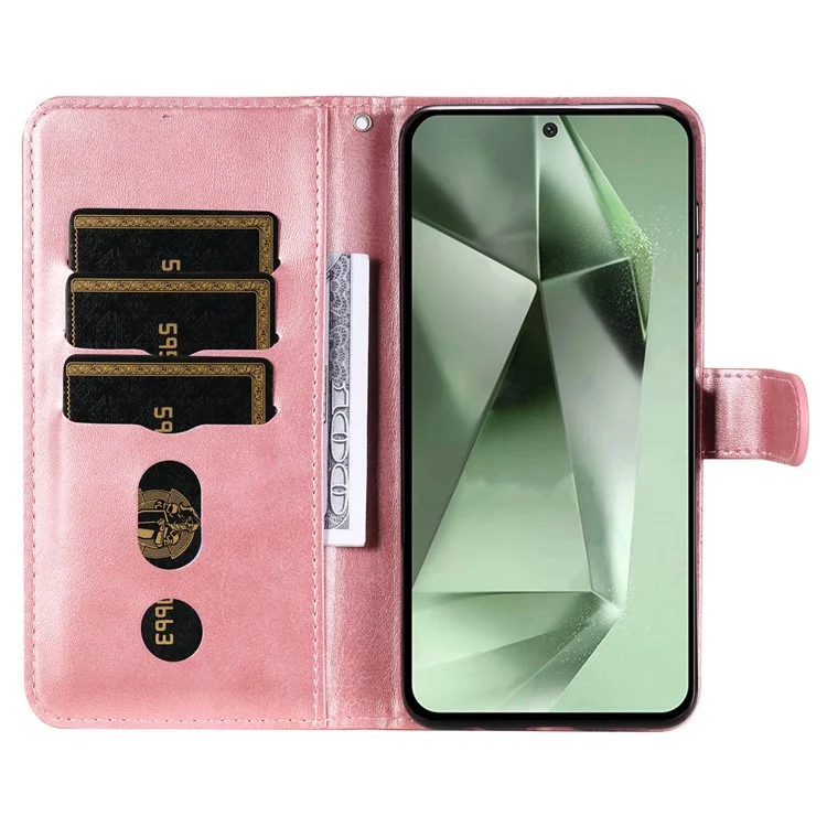 For Samsung Galaxy S24 FE Case PU Leather Stand Phone Cover with Zipper Pocket - Pink