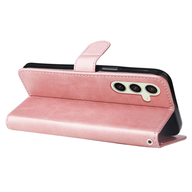 For Samsung Galaxy S24 FE Case PU Leather Stand Phone Cover with Zipper Pocket - Pink