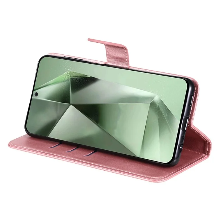 For Samsung Galaxy S24 FE Case PU Leather Stand Phone Cover with Zipper Pocket - Pink