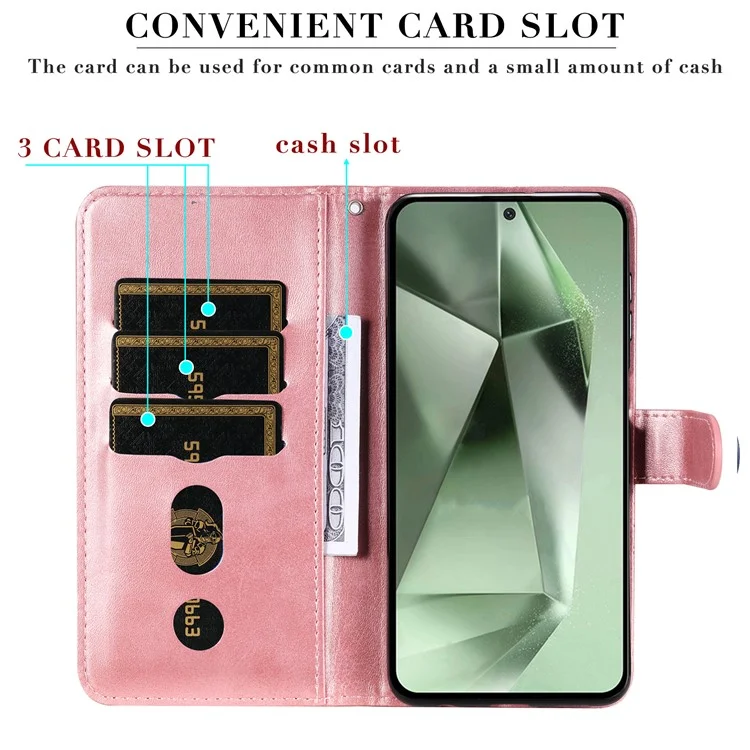 For Samsung Galaxy S24 FE Case PU Leather Stand Phone Cover with Zipper Pocket - Pink