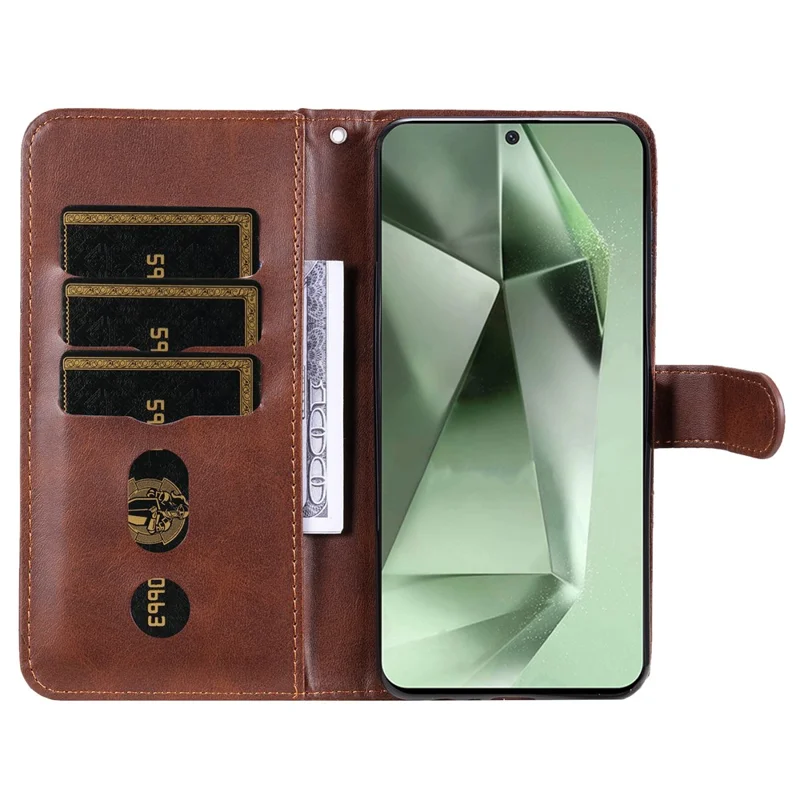 For Samsung Galaxy S24 FE Case PU Leather Stand Phone Cover with Zipper Pocket - Brown