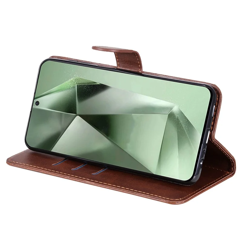 For Samsung Galaxy S24 FE Case PU Leather Stand Phone Cover with Zipper Pocket - Brown