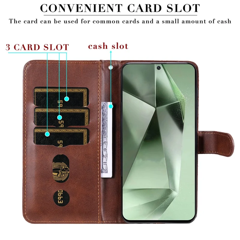 For Samsung Galaxy S24 FE Case PU Leather Stand Phone Cover with Zipper Pocket - Brown