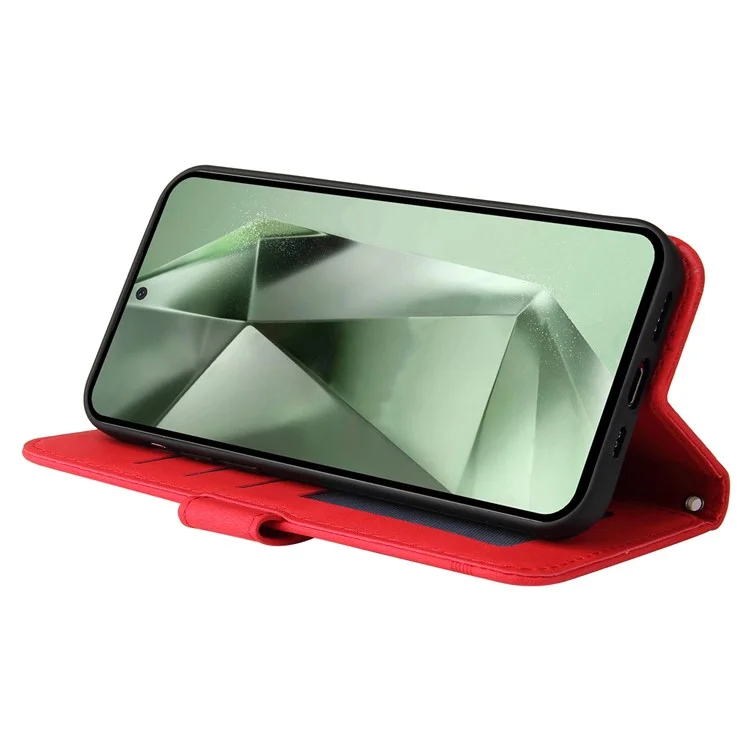 Para Samsung Galaxy S24 FE Wallet Case Leather Phone Cover Tree Pattern Hardware - Vermelho