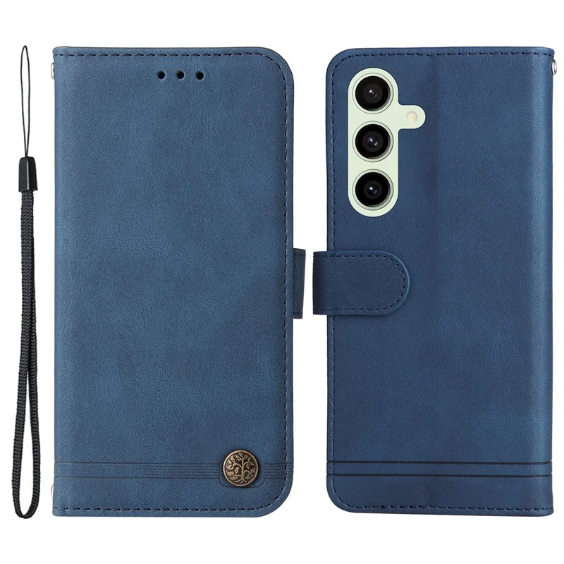 For Samsung Galaxy S24 FE Leather Wallet Cases Skin Touch Phone Cover Stand with Strap - Blue