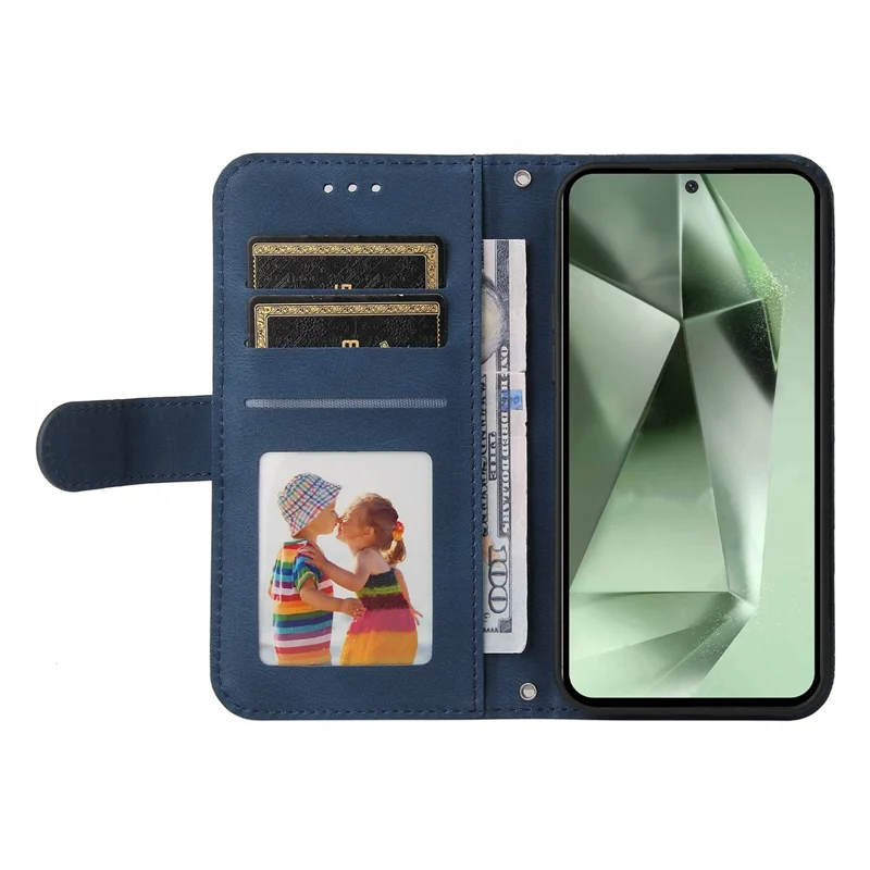 For Samsung Galaxy S24 FE Leather Wallet Cases Skin Touch Phone Cover Stand with Strap - Blue