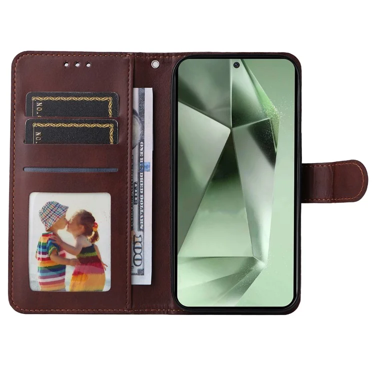 Чехол-книжка для Samsung Galaxy S24 FE, из искусственной кожи, с подставкой, для телефона - коричневый