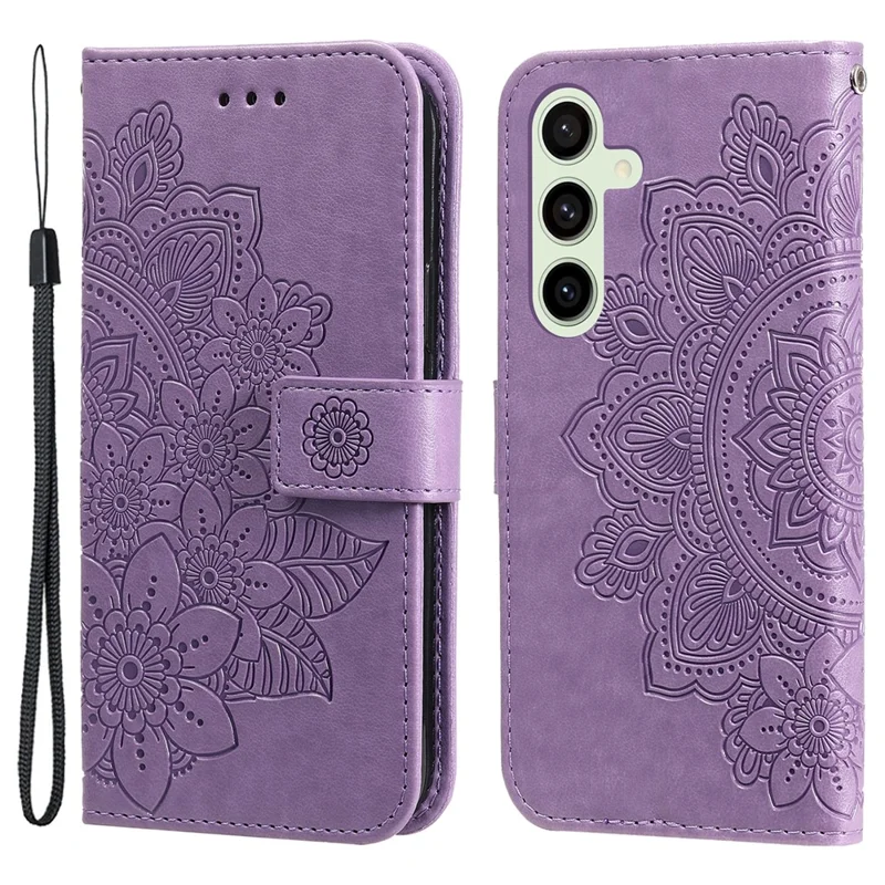 For Samsung Galaxy S24 FE Case Floral Pattern PU Leather Wallet Stand Phone Cover - Purple