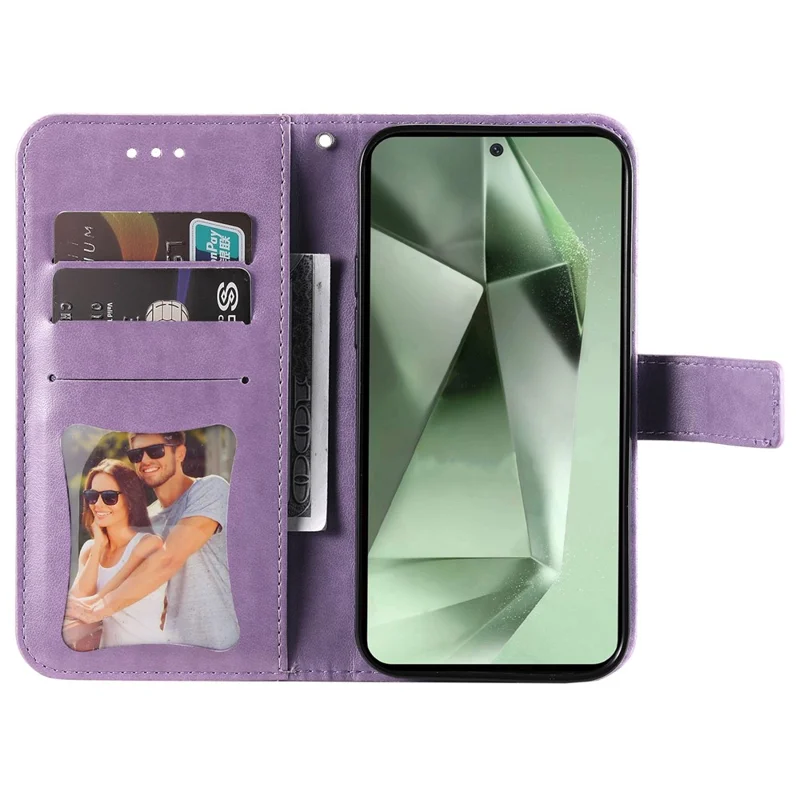 For Samsung Galaxy S24 FE Case Floral Pattern PU Leather Wallet Stand Phone Cover - Purple