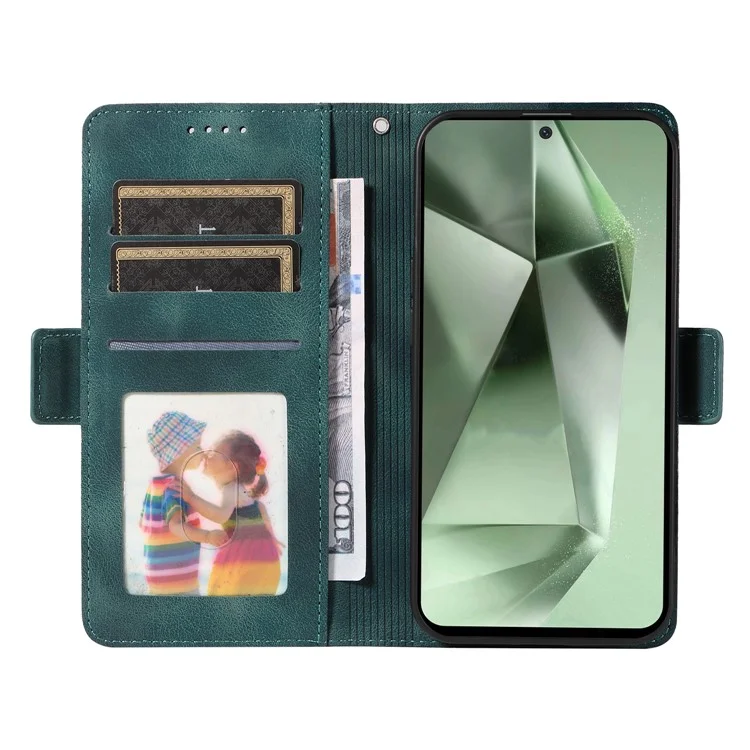 For Samsung Galaxy S24 FE Leather Cases Wallet Rhombus Imprinted Phone Cover Stand with Strap - Green