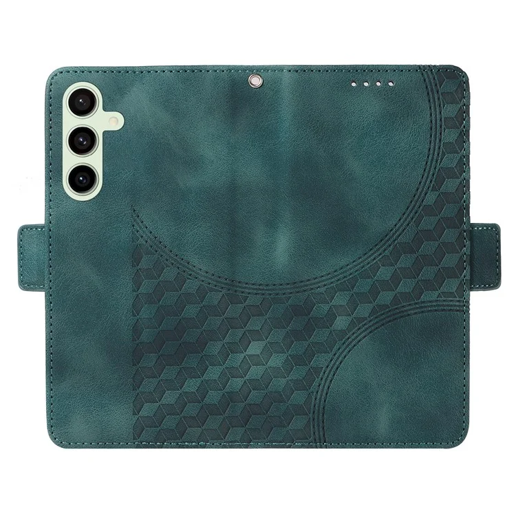 For Samsung Galaxy S24 FE Leather Cases Wallet Rhombus Imprinted Phone Cover Stand with Strap - Green