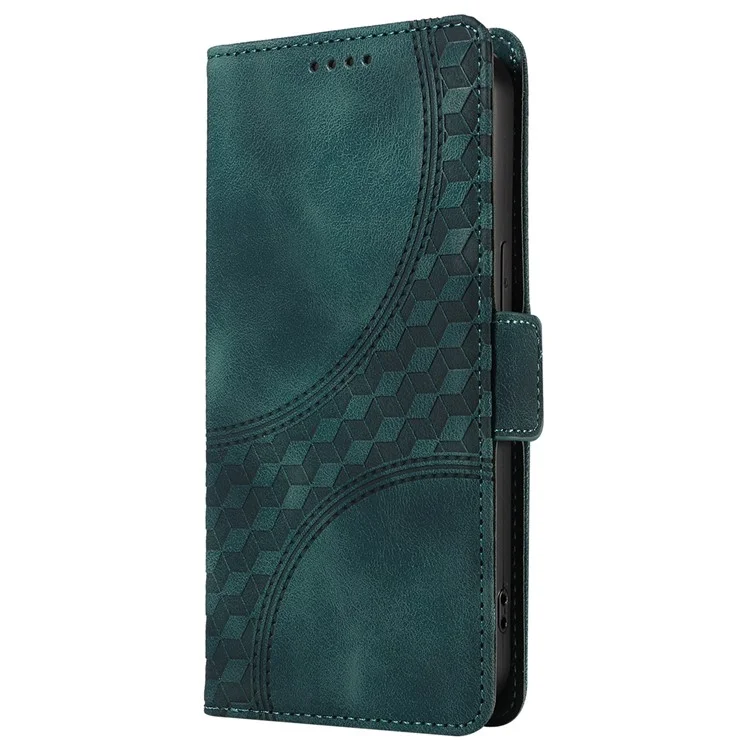 For Samsung Galaxy S24 FE Leather Cases Wallet Rhombus Imprinted Phone Cover Stand with Strap - Green