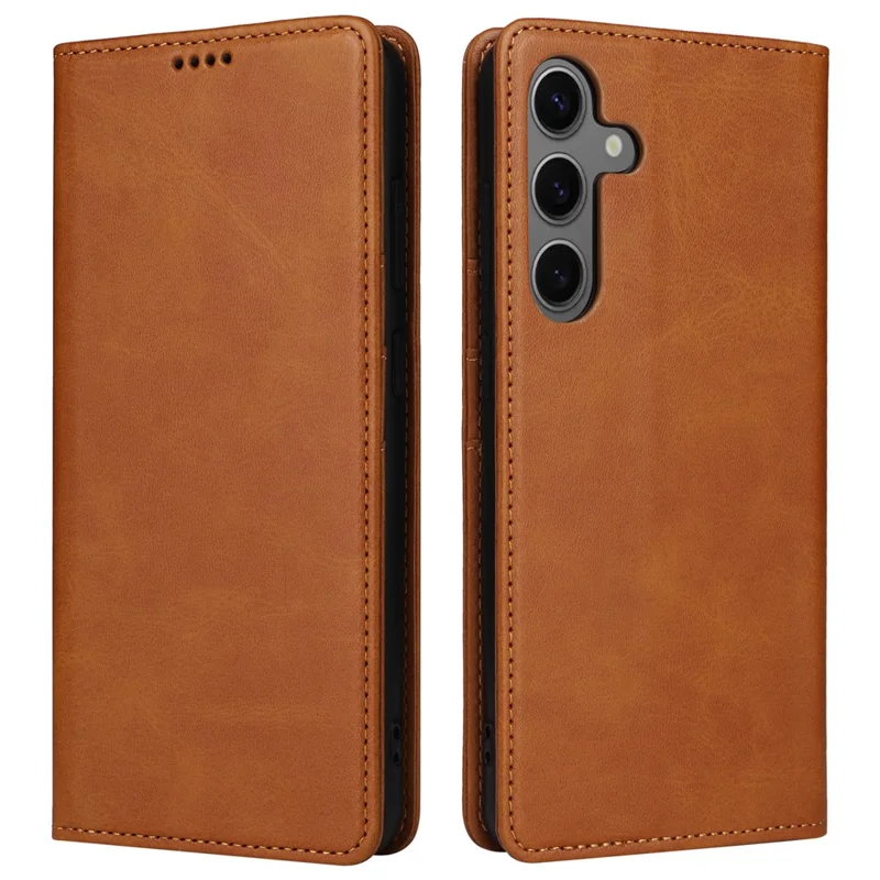 For Samsung Galaxy S25 / S24 Leather Case RFID Blocking Wallet Cover Magnetic Closing - Brown