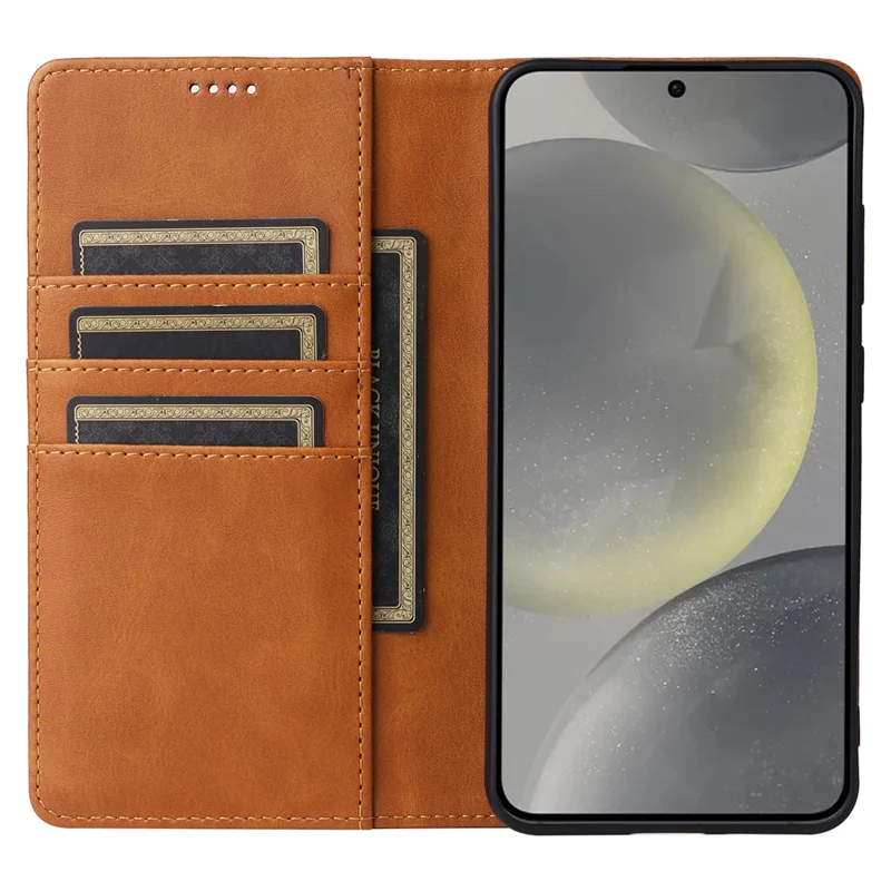 For Samsung Galaxy S25 / S24 Leather Case RFID Blocking Wallet Cover Magnetic Closing - Brown