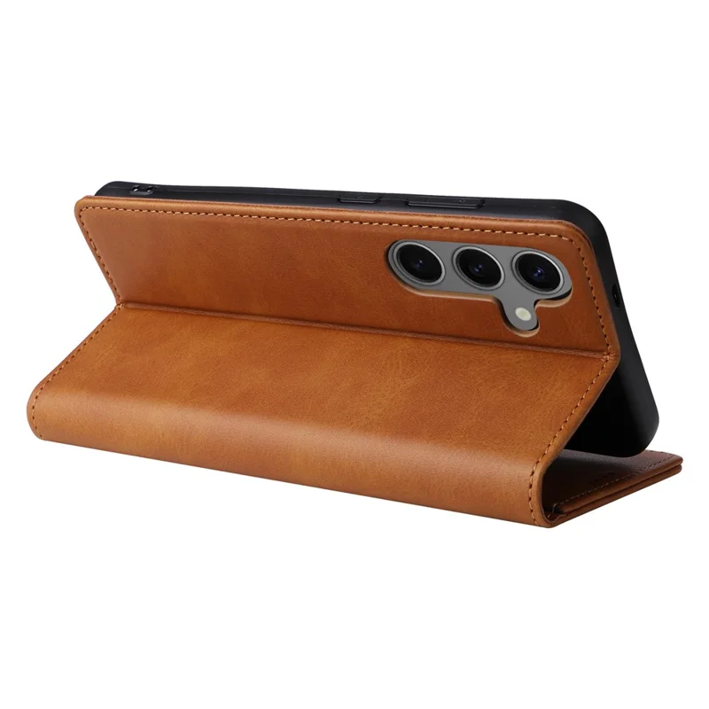 For Samsung Galaxy S25 / S24 Leather Case RFID Blocking Wallet Cover Magnetic Closing - Brown