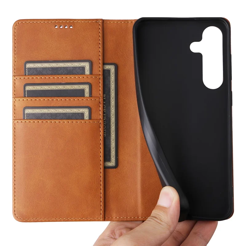 For Samsung Galaxy S25 / S24 Leather Case RFID Blocking Wallet Cover Magnetic Closing - Brown