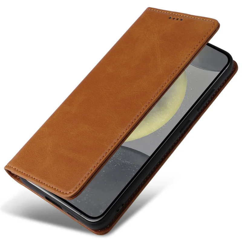 For Samsung Galaxy S25 / S24 Leather Case RFID Blocking Wallet Cover Magnetic Closing - Brown