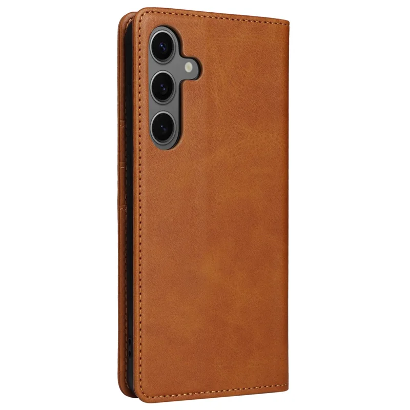 For Samsung Galaxy S25 / S24 Leather Case RFID Blocking Wallet Cover Magnetic Closing - Brown
