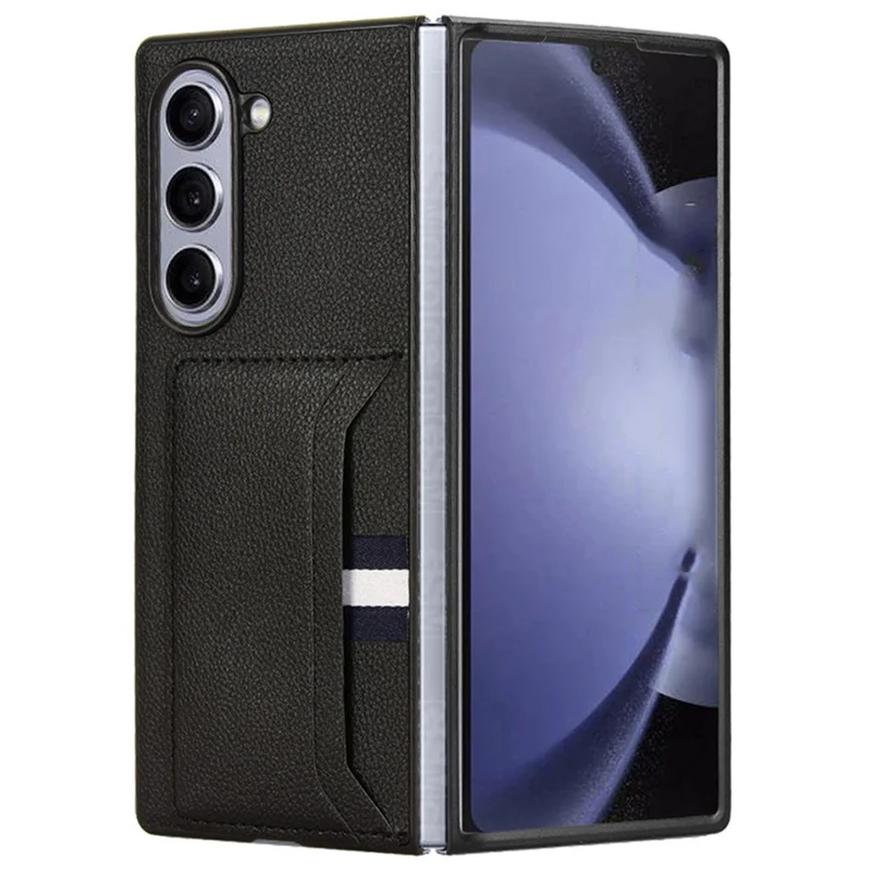 For Samsung Galaxy Z Fold6 5G Case Card Holder Litchi Texture Leather+PC Folding Phone Cover - Black