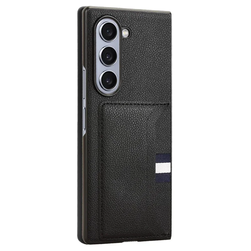 For Samsung Galaxy Z Fold6 5G Case Card Holder Litchi Texture Leather+PC Folding Phone Cover - Black
