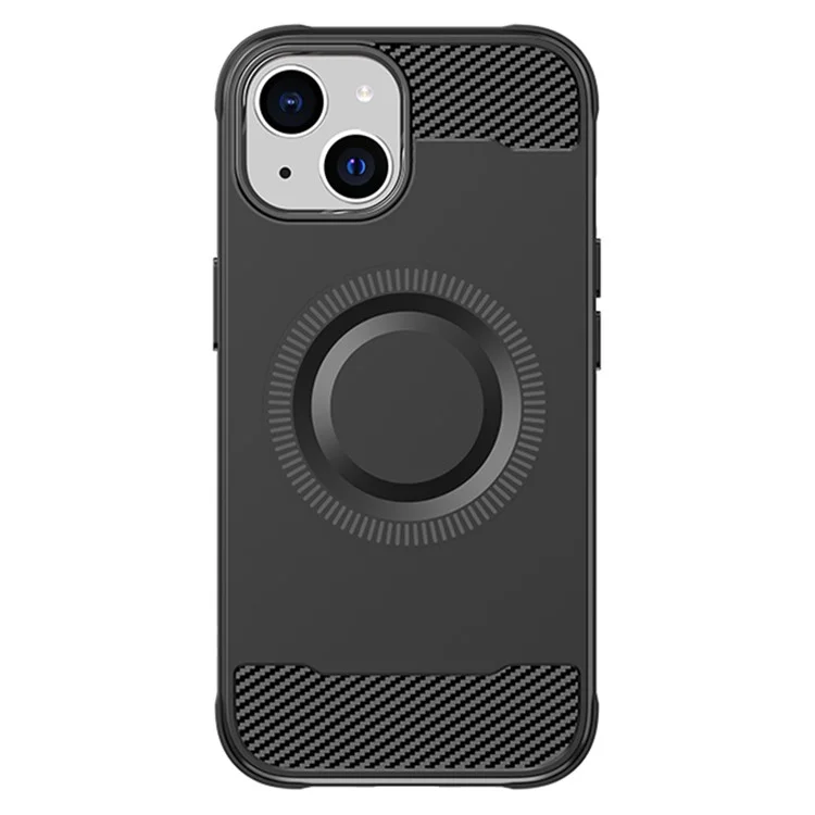 For iPhone 15 Shockproof Case Compatible with MagSafe TPU Phone Cover Carbon Fiber - Black