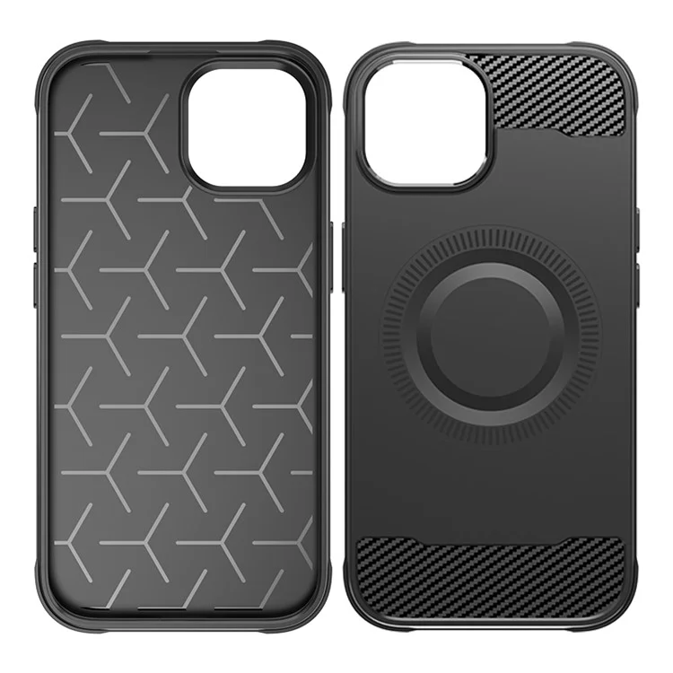 For iPhone 15 Shockproof Case Compatible with MagSafe TPU Phone Cover Carbon Fiber - Black