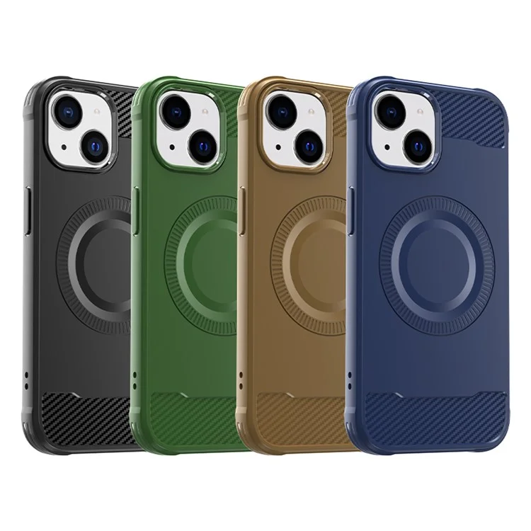 For iPhone 15 Shockproof Case Compatible with MagSafe TPU Phone Cover Carbon Fiber - Black