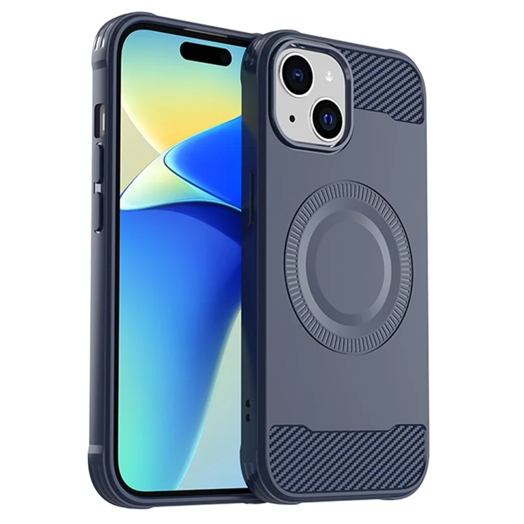 Für iPhone 15 Plus Hülle Kohlefaser TPU Handyhülle kompatibel mit MagSafe - Blau