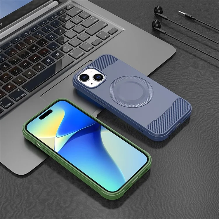 Für iPhone 15 Plus Hülle Kohlefaser TPU Handyhülle kompatibel mit MagSafe - Blau