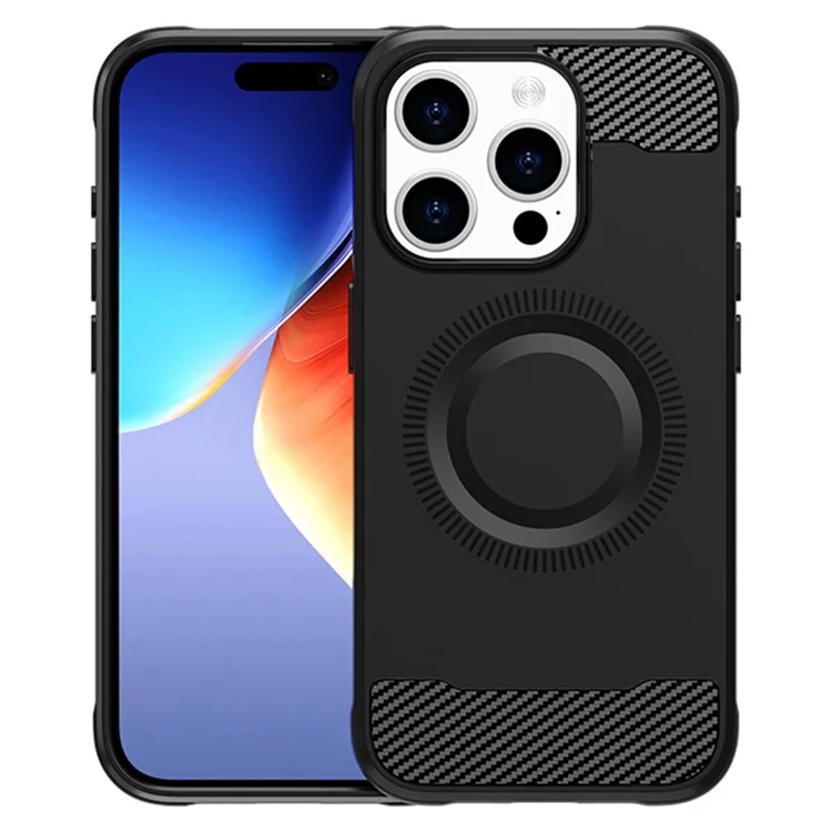 For iPhone 15 Pro Case Compatible with MagSafe Carbon Fiber TPU Phone Cover - Black
