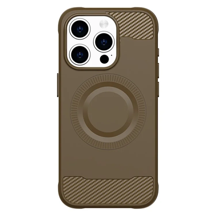 For iPhone 14 Pro Max Case Compatible with MagSafe Carbon Fiber Texture TPU Phone Cover - Brown