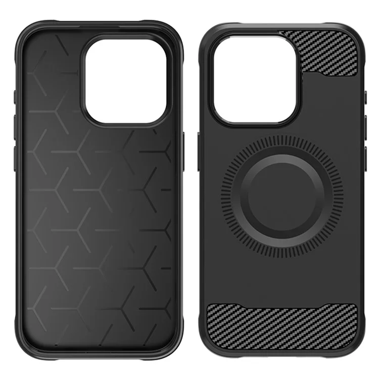 For iPhone 14 Pro Max Case Compatible with MagSafe Carbon Fiber Texture TPU Phone Cover - Brown