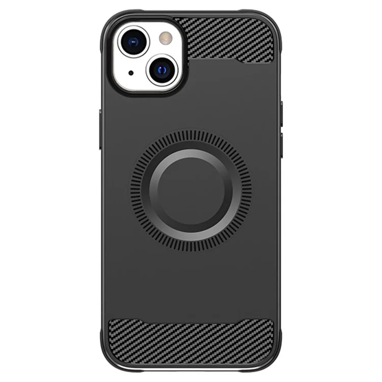 For iPhone 14 Plus Case Carbon Fiber Texture TPU Phone Cover Compatible with MagSafe - Black