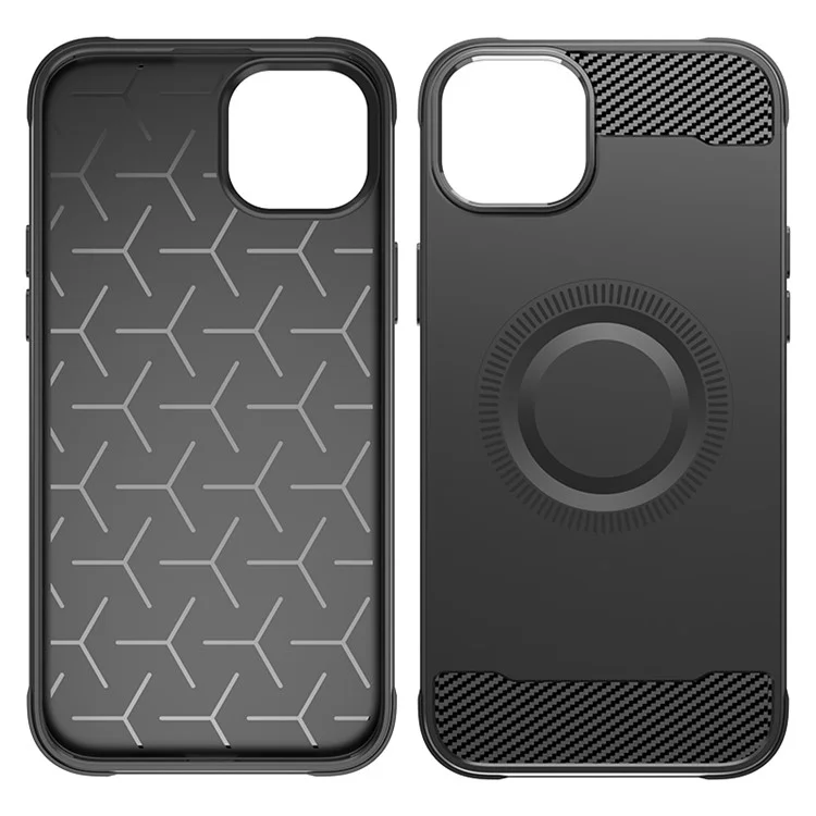 For iPhone 14 Plus Case Carbon Fiber Texture TPU Phone Cover Compatible with MagSafe - Black
