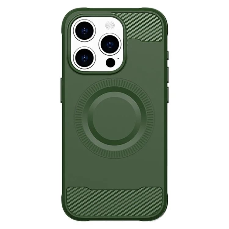 Pour iPhone 14 Pro Magnetic Case Carbon Fiber Texture TPU Phone Cover - Vert