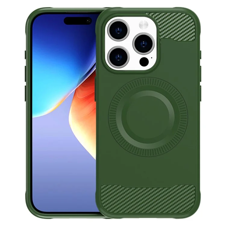 Pour iPhone 14 Pro Magnetic Case Carbon Fiber Texture TPU Phone Cover - Vert