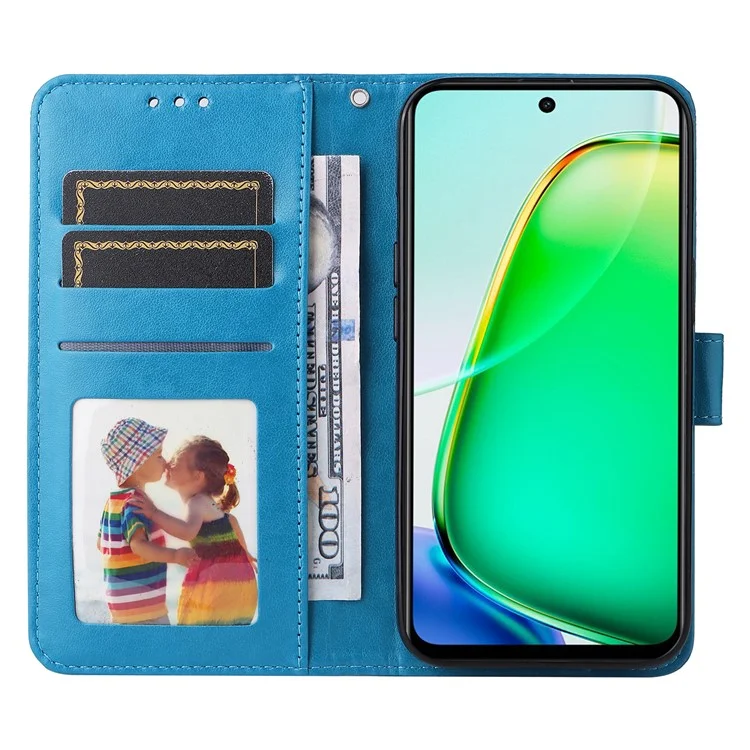 Pour vivo Y28 4G / iQOO Z9x 5G Coque Portefeuille en Cuir Tournesol - Bleu